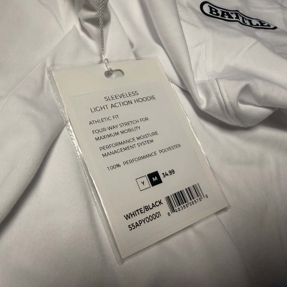 NWT Battle Sports Sleeveless Light Action Hoodie, White/Black YM - Picture 3 of 5